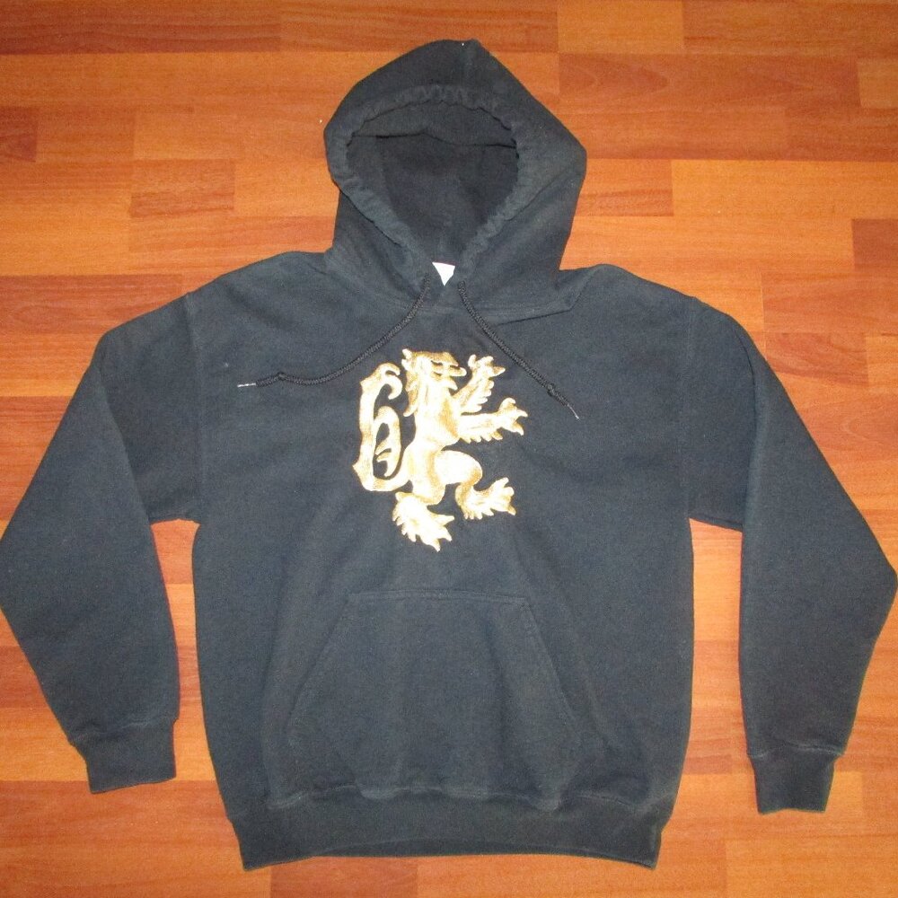 Gildan Gold Embroidered Griffin Lion Black Hoodie - Med
